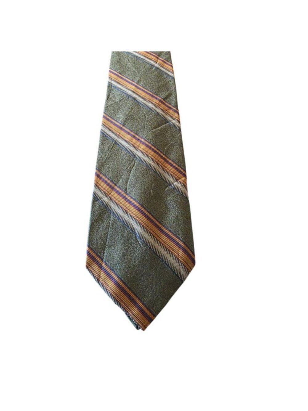 Roundtree & Yorke Vintage Silk Tie Ivy Prep Olive Green Striped Handmade USA - Picture 5 of 11